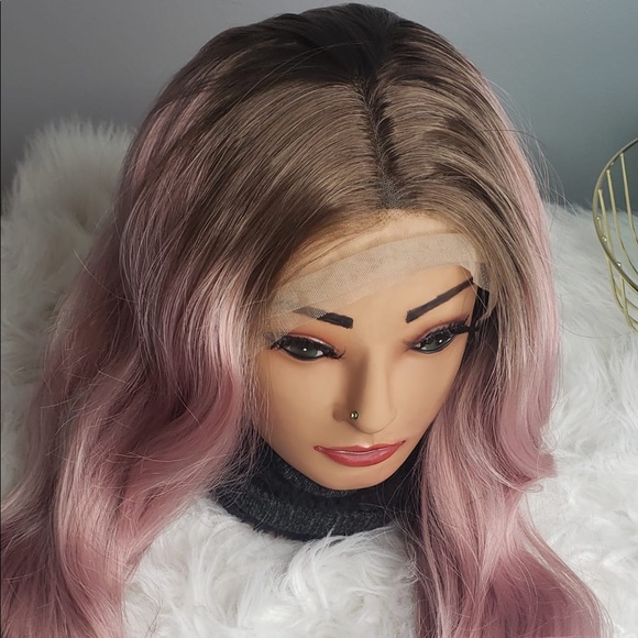 Long curly lace front synthetic ombre and pink wig for cosplay party - Picture 5 of 5